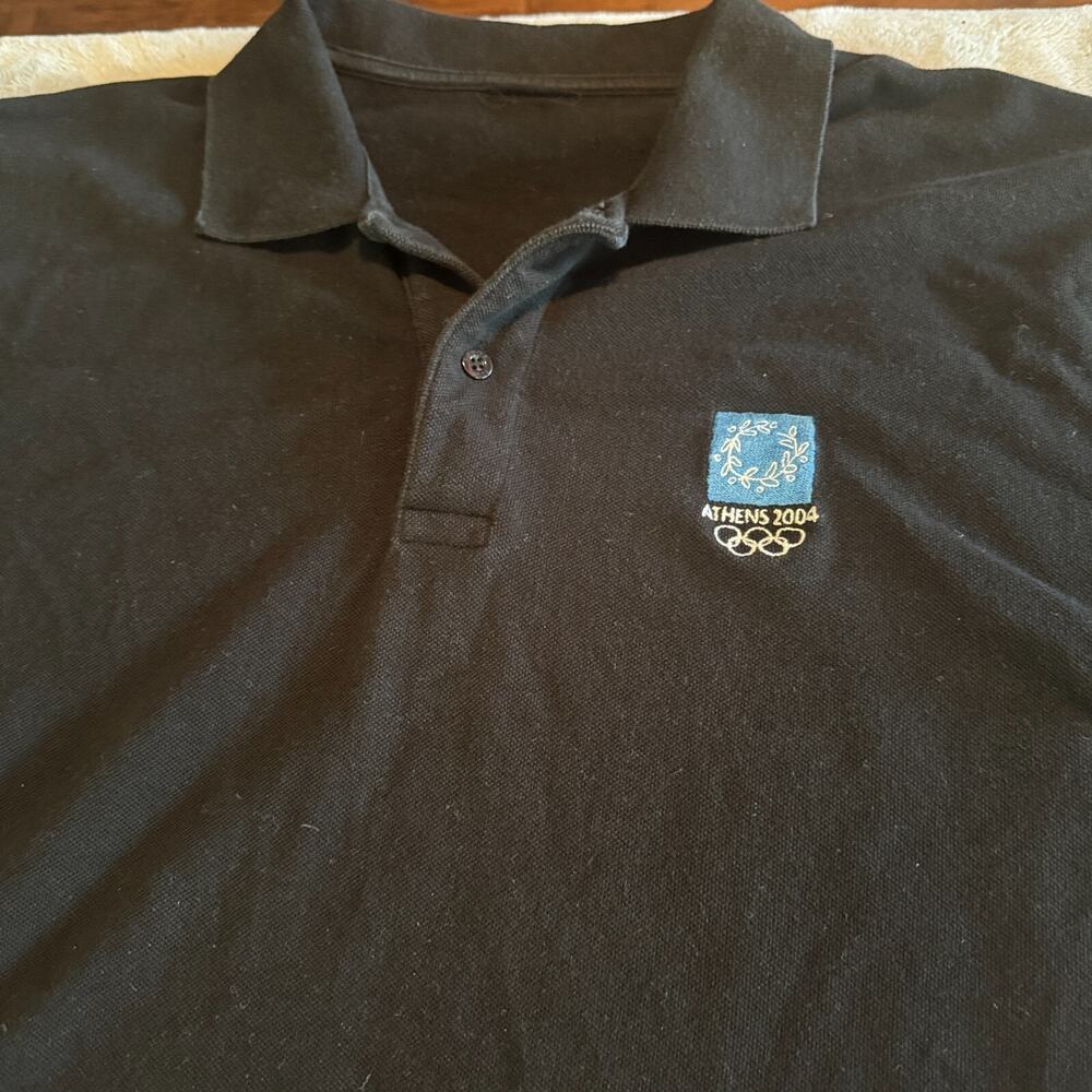 Vintage Olympics Polo Shirt Athens 2004 Black mens Large